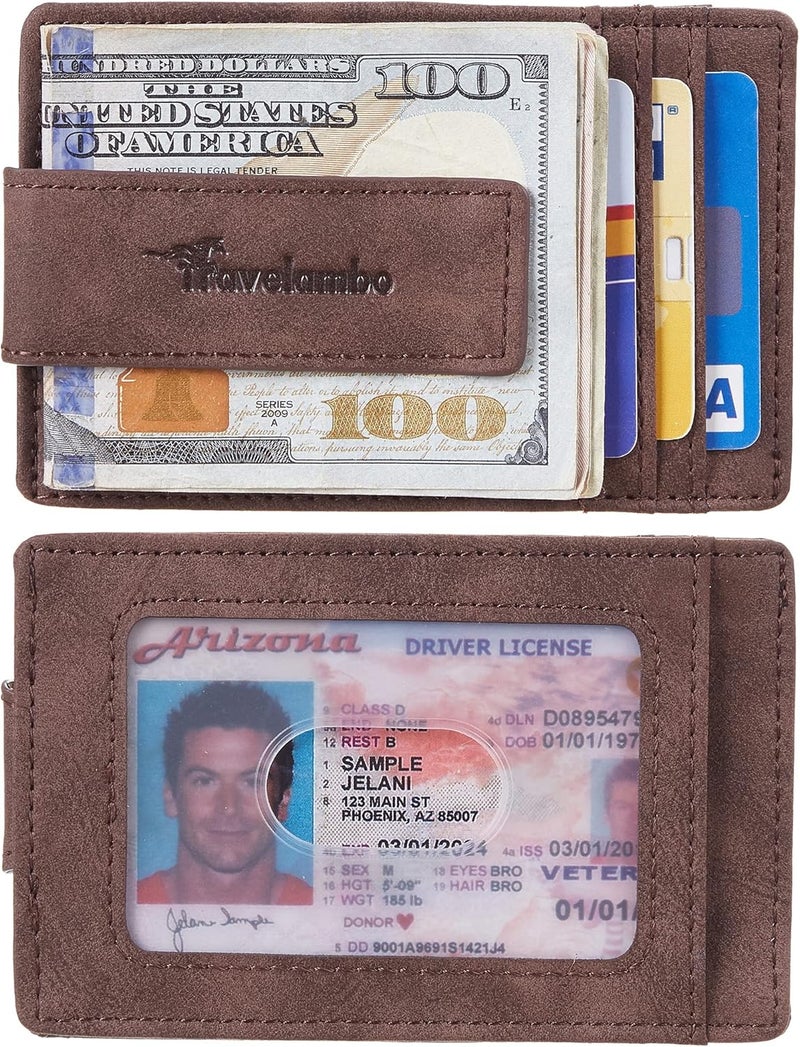 Travelambo Money Clip for Men Magnetic Front Pocket Wallet Slim Wallet Minimalist Card Holder RFID Blocking (Coffee) - Image 2